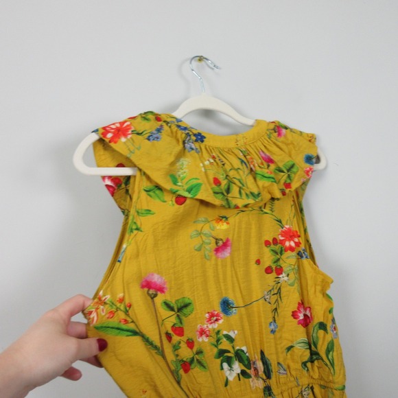 Maeve Anthropologie Yellow Floral Ruffle Wrap Mini Dress Women's Medium Boho M - Picture 11 of 15